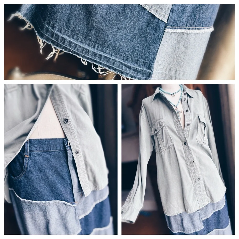 One-of-a-Kind Artisan Patchwork Denim Maxi Skirt